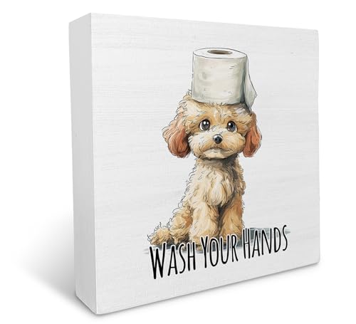 Funny Dog Poodle Bathroom Sign - 5x5 Wooden Box Decor