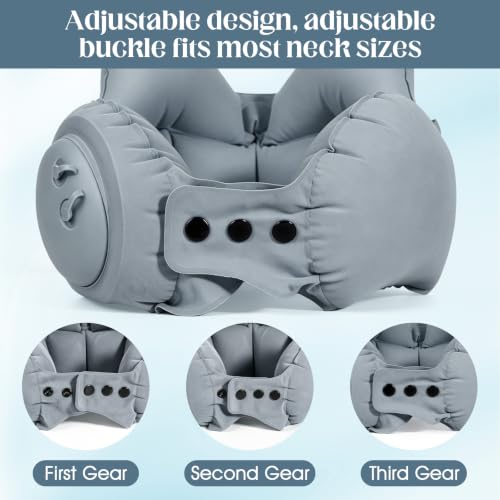 YuLohass Grey Inflatable U-Shaped Travel Neck Pillow with Adjustable Snap