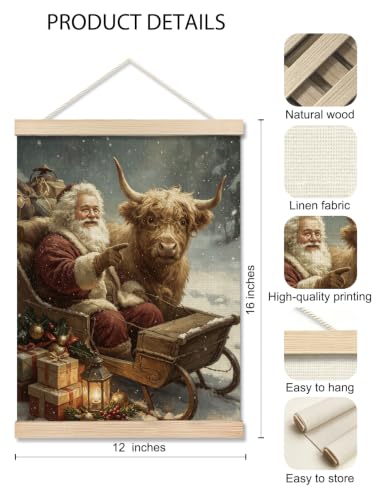 Christmas Santa and Highland Cow Wall Art Print 12x16in - Color 22