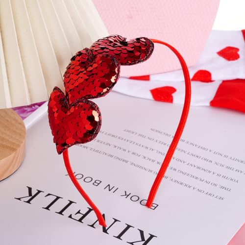 SUMERSHA Red Sequin Heart Headband Glitter Love Hair Band for Women