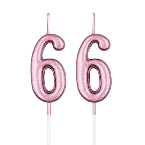 Rose Gold 66 Birthday Candles - Number 6 Cake Topper Decoration