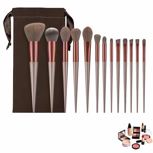 SAYUANVA 13-Piece Professional Makeup Brush Set with Pouch, Brown