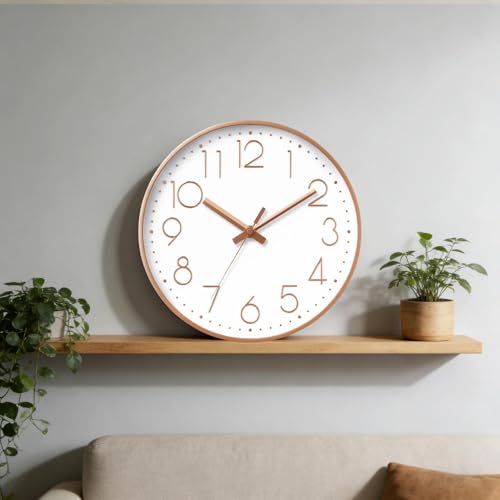 DAXSMY 8 Inch Rose Gold Wall Clock - Battery Operated Silent