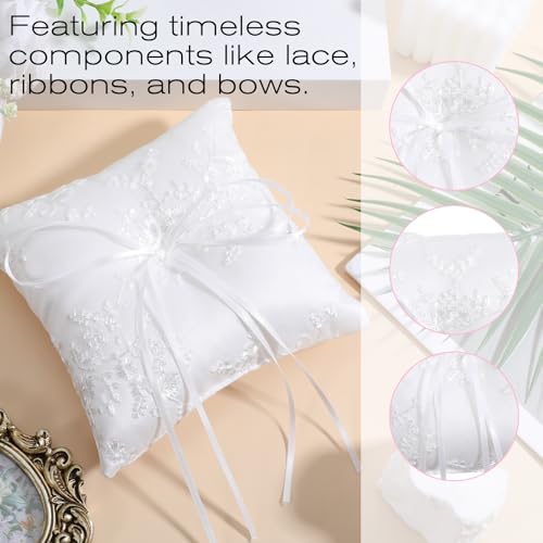Elegant White Cotton Wedding Ring Bearer Pillow with Lace Trim