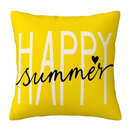 GSRONY Summer Beach Throw Pillow Cover 18x18 Inch Yellow Heart Print Cotton Linen
