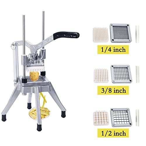 Rismanor Commercial Vegetable Fruit Chopper 1/4″3/8″1/2″Blade Onion Chopper French Fry Cutter Slicer Stainless Steel for Tomato Potato Cutting Restaurant Home Kitchen, Sliver