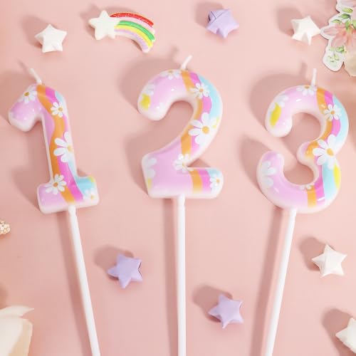 Daisy Number 3 Birthday Candle - Rainbow Party Decoration