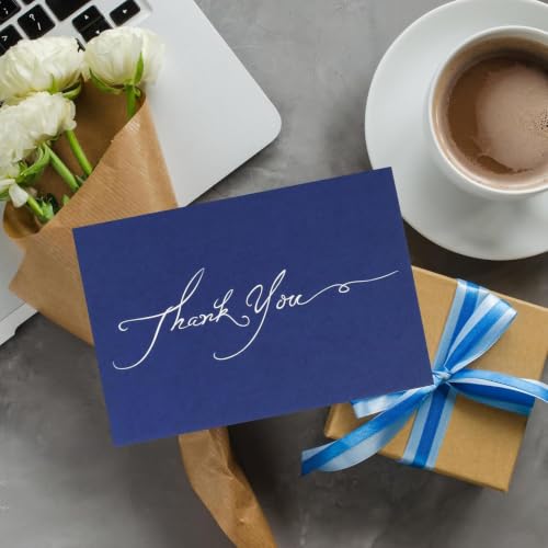 Navy Blue Thank You Cards with Envelopes and Stickers - 12 Pack