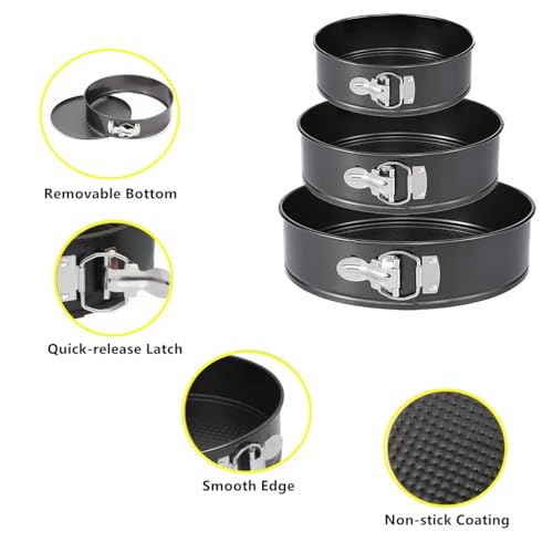 3-Piece Non-Stick Springform Cake Pan Set - 7, 8, 9 Inch