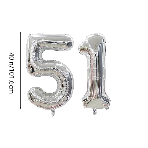 40 Inch Silver Number 51 Foil Balloon for Birthday & Wedding