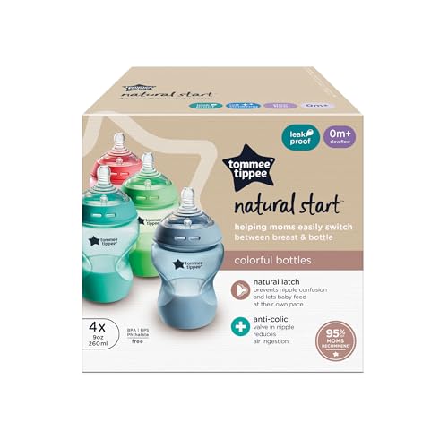 Tommee Tippee Natural Start Anti-Colic Baby Bottles, 9oz Wide Neck, 4 Pack