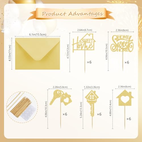 Golden Key Housewarming Cupcake Toppers - Glitter New Home Party Decor