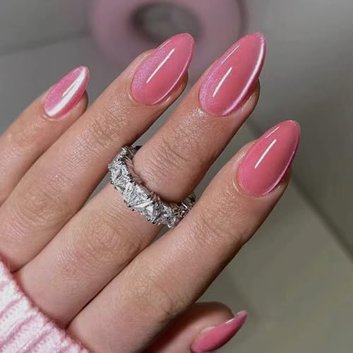 Gradient Pink Press on Nails Almond False Nail Kit Reusable Glossy