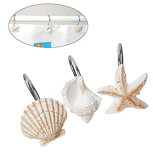 Yellow Seashell Shower Curtain Hooks - 12pcs Anti-Rust Resin Rings