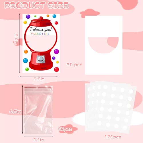 Valentine Candy Cards Set with Plastic Bags and Treat Holders - 50 Pack