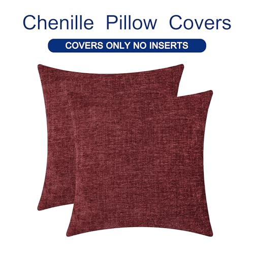 CaliTime 16x16 Inch Burgundy Throw Pillow Covers Set of 2 – Durable Chenille, Invisible Zipper