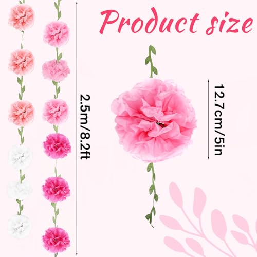 2PCS Pink Tissue Paper Pom Poms Garland for Parties & Events