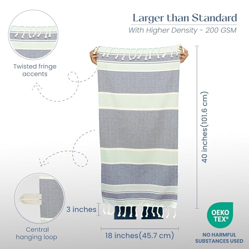 Turkish Cotton Kitchen Towels - 40x18" Set of 2, Blue & Gray Decorative Set