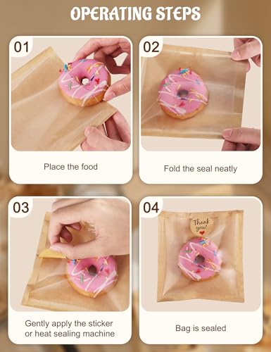 FireKylin 100pcs Kraft Cookie Bags with Window, 5.7"x6.5" Bakery Packs