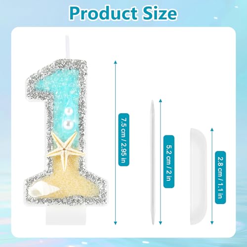 Blue Starfish Number 1 Birthday Cake Candle - Ocean Theme Decor