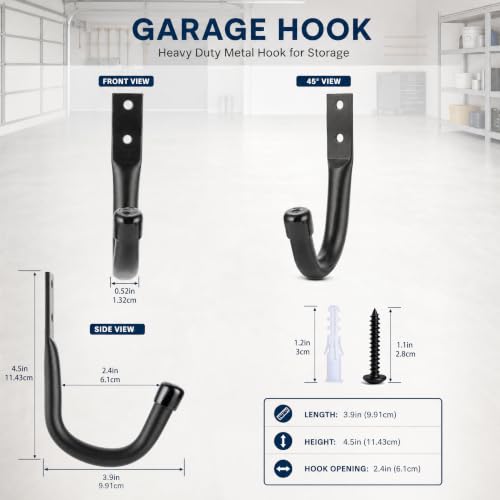 8-Pack Heavy Duty Metal Wall Hooks for Garage Storage, Black | LUPYJI