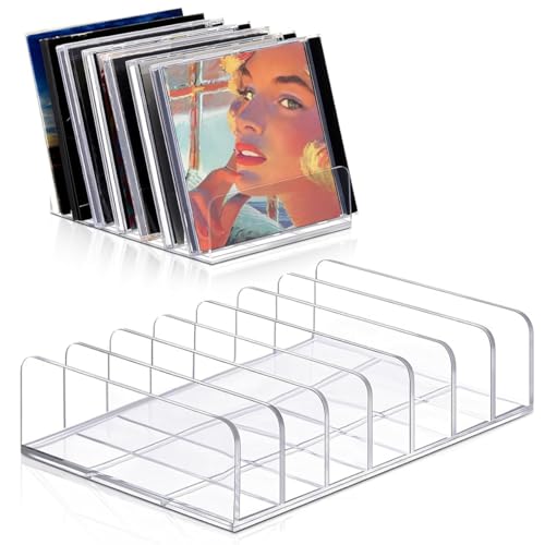 2 Pack Acrylic CD Storage Rack - Clear Desktop Organizer for 28 CD Cases