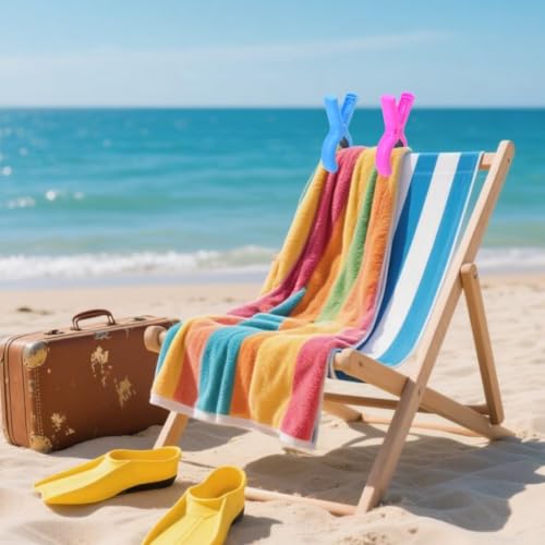 Punrafu 10-Pack Beach Towel Clips - Rust-Resistant Stainless Steel, Strong Grip for Thick Towels, Bright Colors