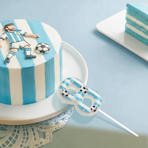 Blue Soccer Themed Number 8 Birthday Candles for Cake Decoration - Candsun