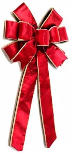 Red Velvet Christmas Bows - Gold Wired Decorative Bows for Wreaths, Trees & Outdoor Use | Gift Box Included