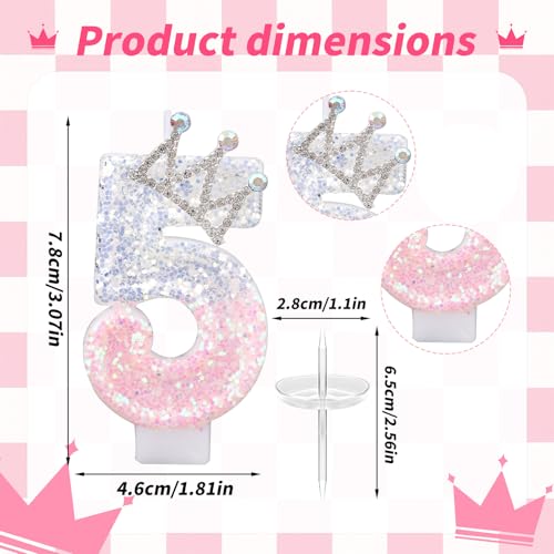 Pink & Silver Crown Birthday Number 5 Candle Decoration