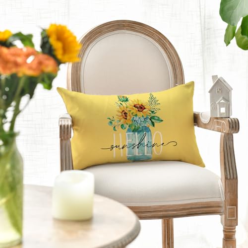 Hello Sunshine Sunflower Eucalyptus Throw Pillow Cover 12x20