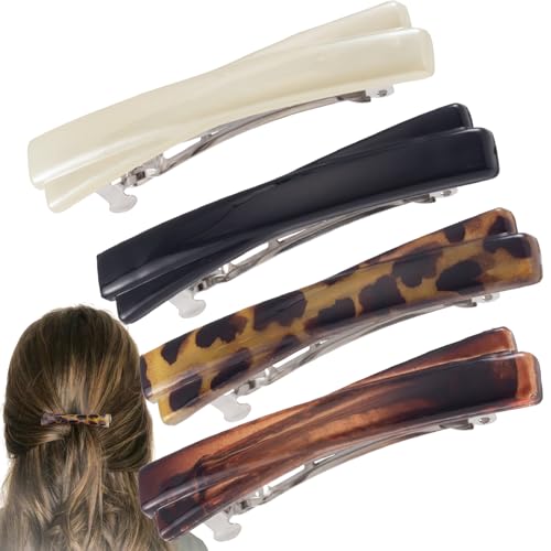 VARMDUKKE 4-Pack Small French Hair Barrettes, 2.5 Inch Curved Tortoise Shell Hair Clips