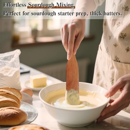 Azureblue 2Pcs Skinny Spurtle for Sourdough Starter - Wooden Baking Utensils