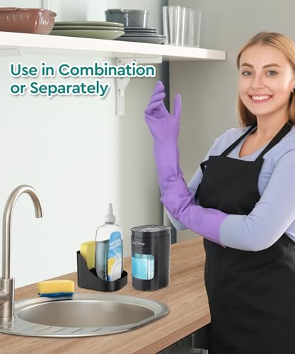 3-in-1 Kitchen Soap Dispenser with Sponge Holder - Black