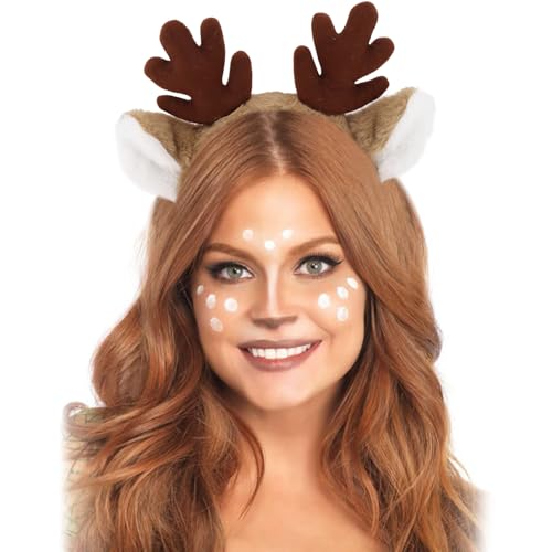 SuPoo Reindeer Antlers Headband Plush Fawn Ears Holiday Costume Hairband
