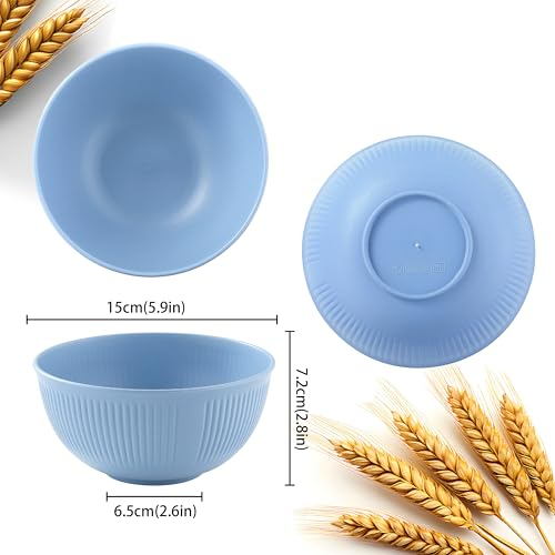 JINLIFA 8-Piece Wheat Straw Cereal Bowls - 24 oz Unbreakable Kitchen Bowls