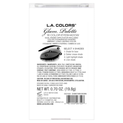 L.A. Colors 18 Color Glam Eyeshadow Palette - Downtown Brown CES750B