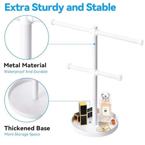 White 2-Tier Metal Jewelry Organizer Stand for Necklaces & Bracelets
