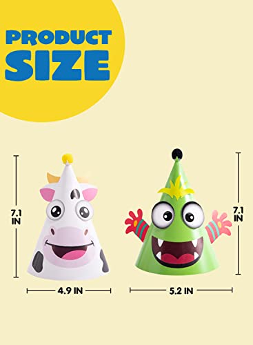 JOYIN 12 Sets Animal Theme Party Hats for Kids - Craft Activity Kits (5" x 5" x 7")