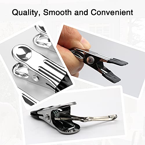 BERYLER Stainless Steel Clothes Pins with Hooks - 30 Pack, Rubber-Tip