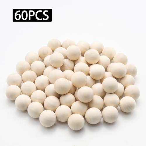 60 Pcs Unfinished Wooden Round Balls - 3/4" (20mm) Craft Beads