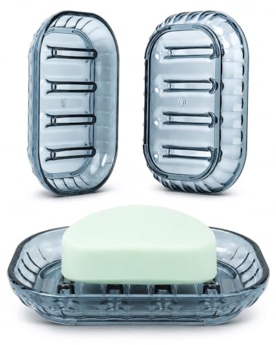 OTHEX 3-Pack Clear Plastic Soap Dishes with Raised Ridges for Bathroom & Kitchen