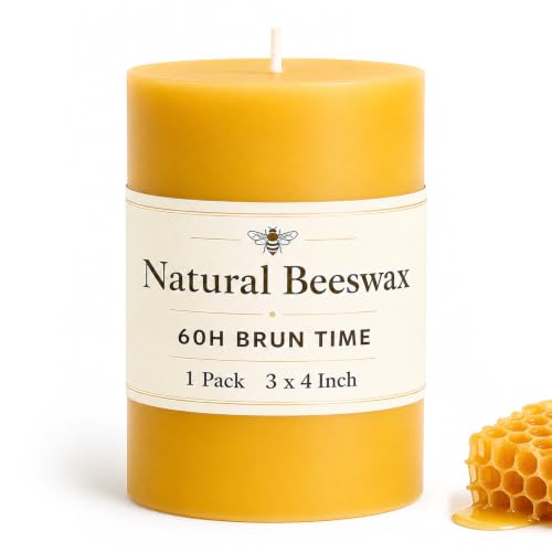 100% Pure Beeswax Pillar Candle - 3x4in, 60 Hour Burn Time