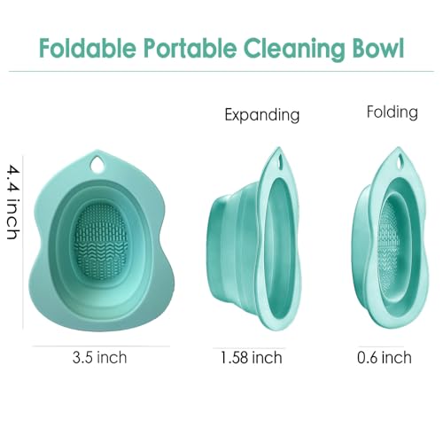 Pubcontti Foldable Silicone Makeup Brush Cleaner Bowl and Mat (Green)