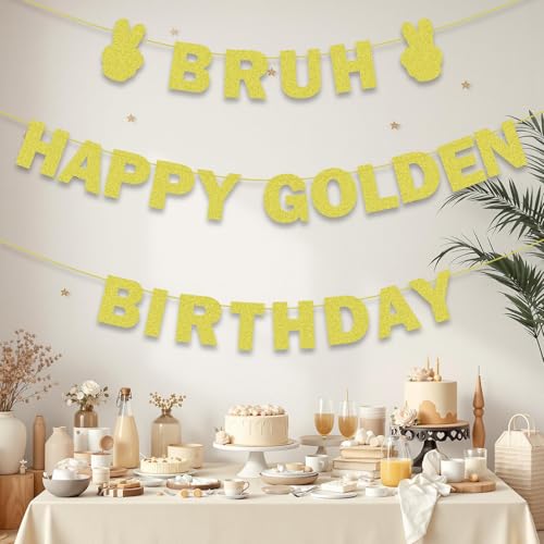 Gold Glitter 'Bruh' Happy Birthday Banner for Women