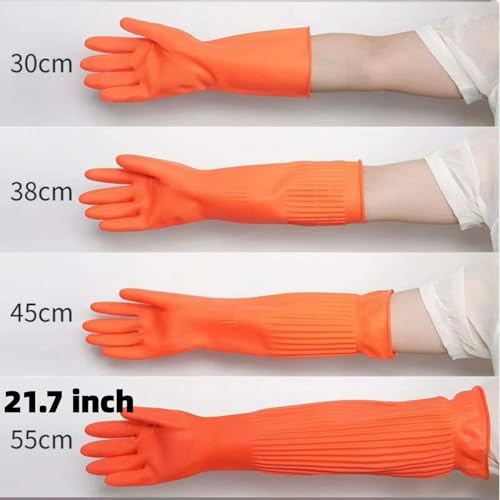 21.7 Inch Reusable Red Latex Cleaning Gloves - Heavy-Duty, Anti-Slip
