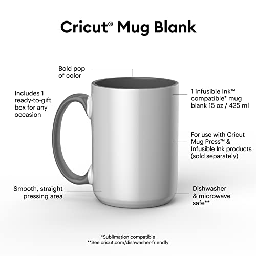 Cricut Beveled Sublimation Mug, 15 oz Ceramic Coffee Cup, White/Gray (3 Pack)