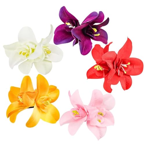 5-Piece Hawaiian Plumeria Flower Hair Clips Set for Beach Weddings