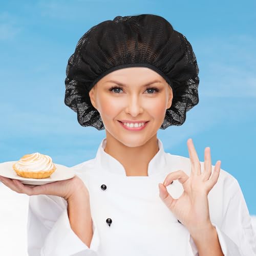 Black 6-Piece Chef Hat Set Unisex Mesh Cooking Hats Food Service Hair Nets