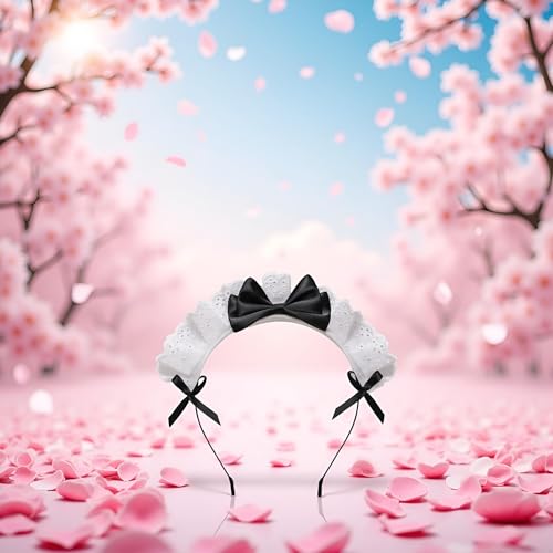 Black Lace Bow Lolita Headband Maid Cosplay Hair Band